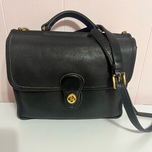 Vintage COACH WILLIS Black Leather Crossbody Bag Satchel Purse Brass 9927